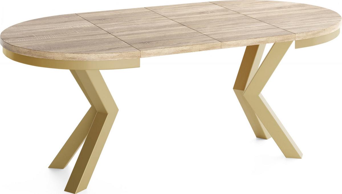ESSTISCH Clara Gold runder ausziehbarer, Dunkelgrauer Chicago Beton 100-180/100/76 cm - Dunkelgrau/Goldfarben, Holzwerkstoff/Metall (100/176/76cm) - WFL GROUP