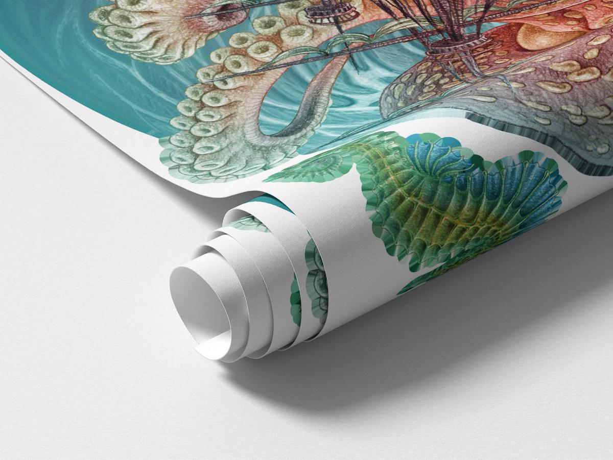 WANDAUFKLEBER 60x70cm - Die Welt des Oktopus - Multicolor, Kunststoff (60/70/0.1cm) - Wallfluent