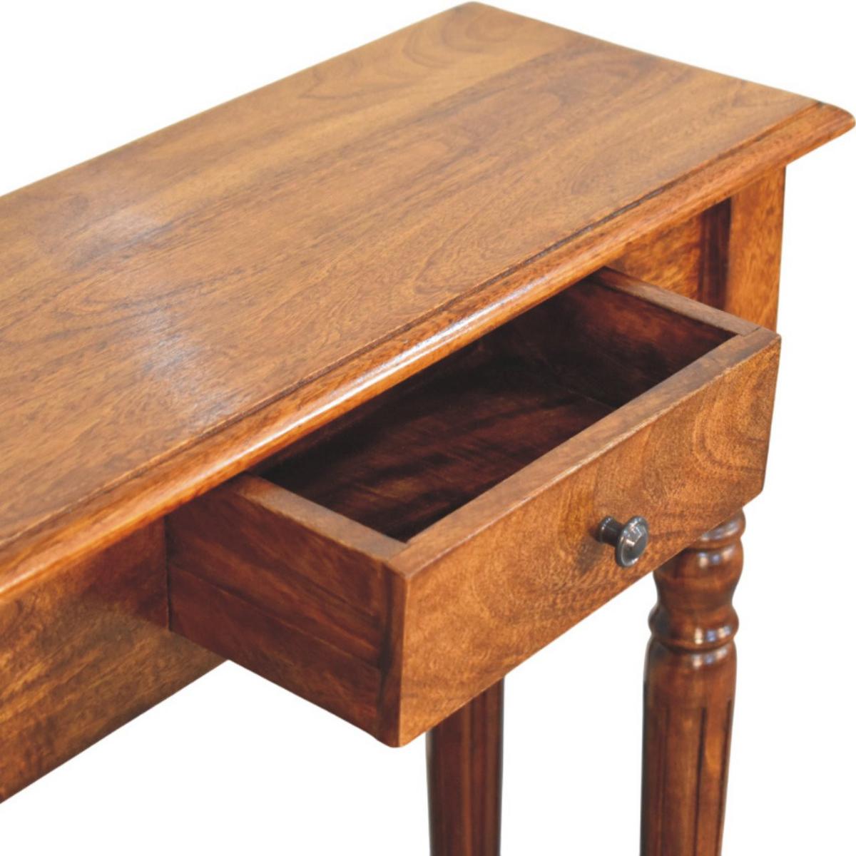KONSOLE Massivholz Kastanienbraun Gedrechselte Beine, 1 Schublade, Dunkelbraun - Dunkelbraun/Messingfarben, Mangoholz/Holz (25/70/80cm) - Artisan Furniture