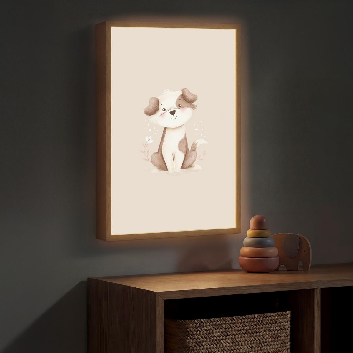NACHTTISCHLAMPE MIT AKKU Hund - Gefleckt - Braun 40x60 cm - Beige, Holzwerkstoff (8/40/60cm) - OnlyWow