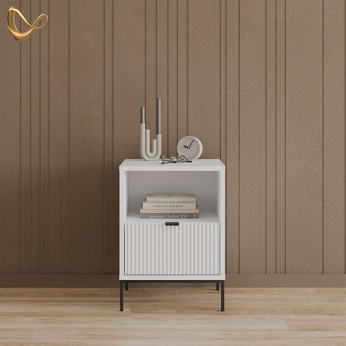 NACHTTISCH Aterno Weiß mit 1 Schublade - Weiß, Holzwerkstoff (40/55/38.1cm) - Livinity®