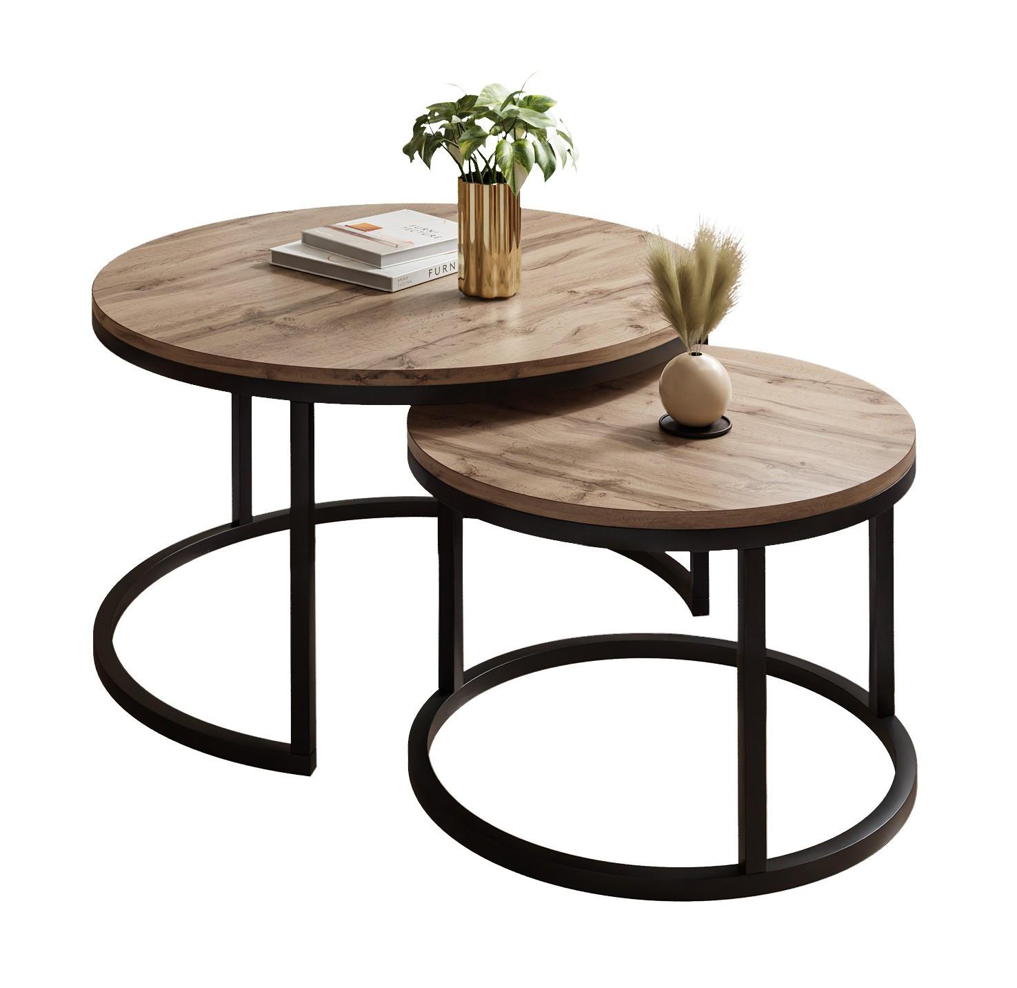 COUCHTISCH CIRI 2-in-1 Eichenholz Wotan - Schwarz, Holzwerkstoff (70/70/48cm) - Lookway