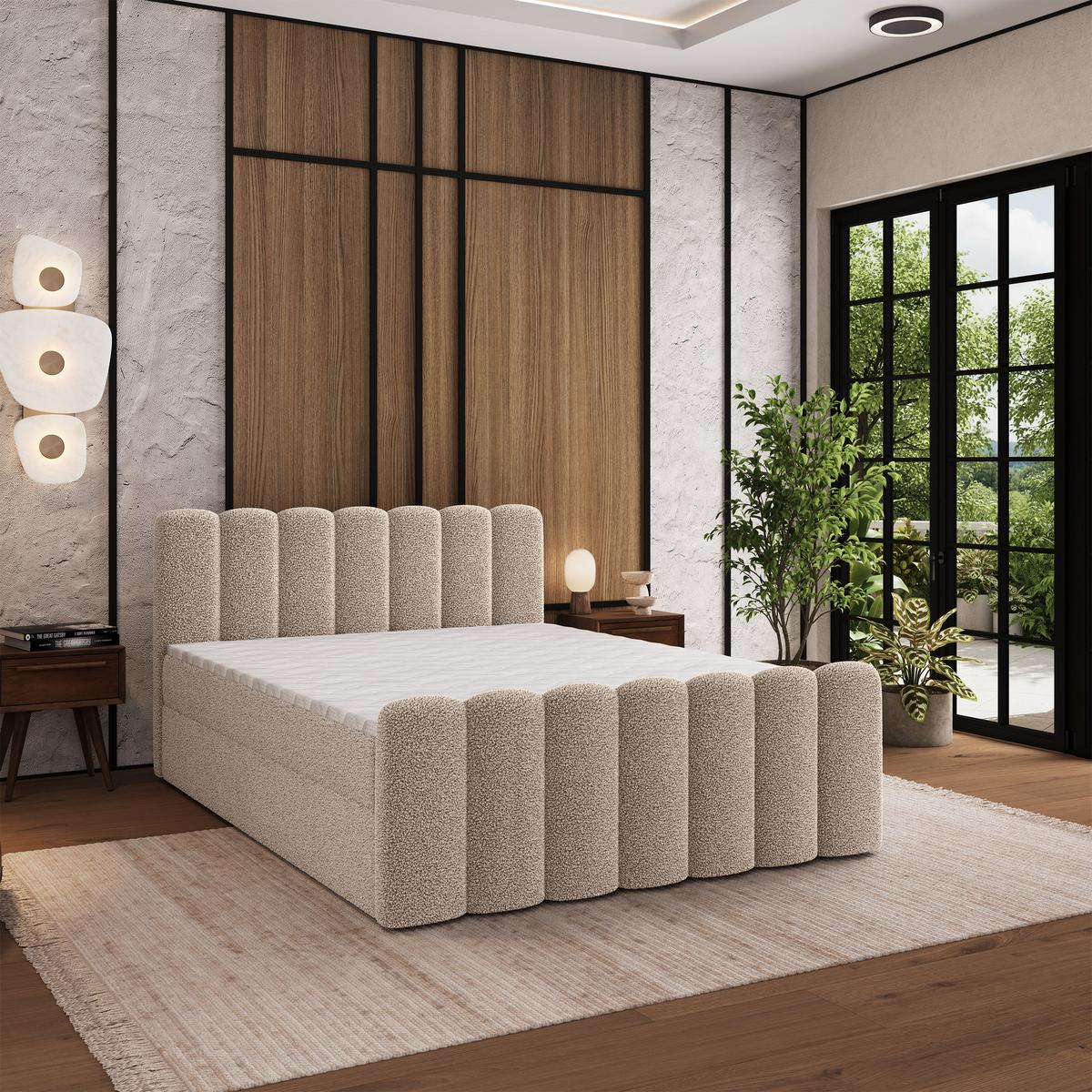 BOXBETT CELLA 140x200 cm mit Matratze und Topper - Beige - Beige, Holz (140/200cm) - MASSENO