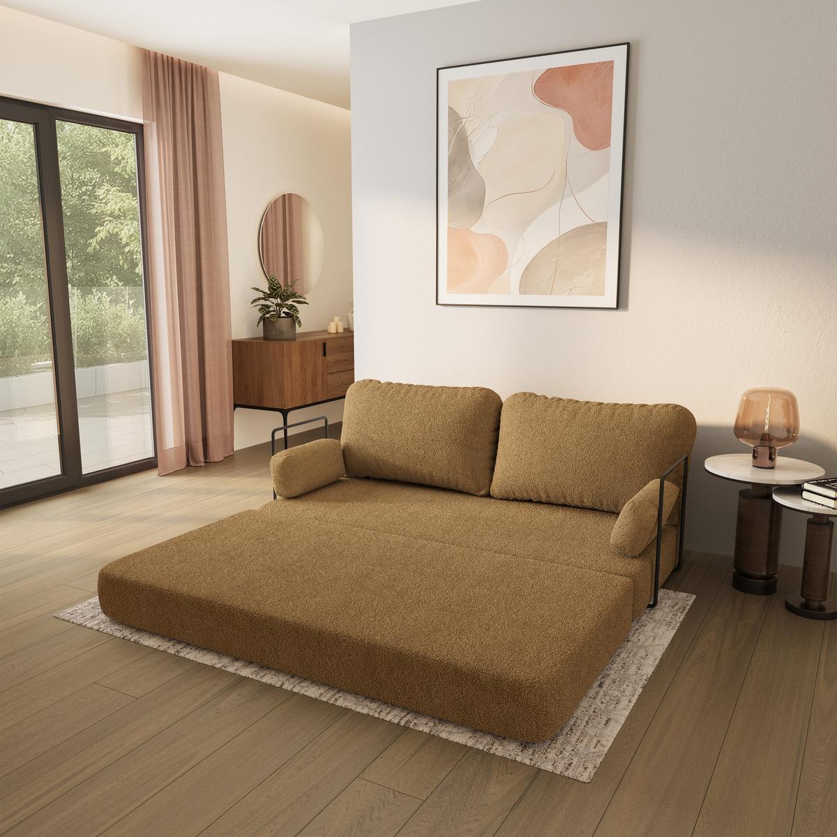 BETTSOFA NIKSI aus Schaumstoff Bucle-Stoff Orange Schlaffunktion - Gelb, Textil (170/86/80cm) - MASSENO