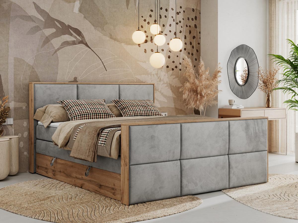 BOXSPRINGBETT ALBERO 2 KING DUO 180/200 Hellgrau Velvet - H4 - Hellgrau, Holz/Textil (180/200cm) - MKS