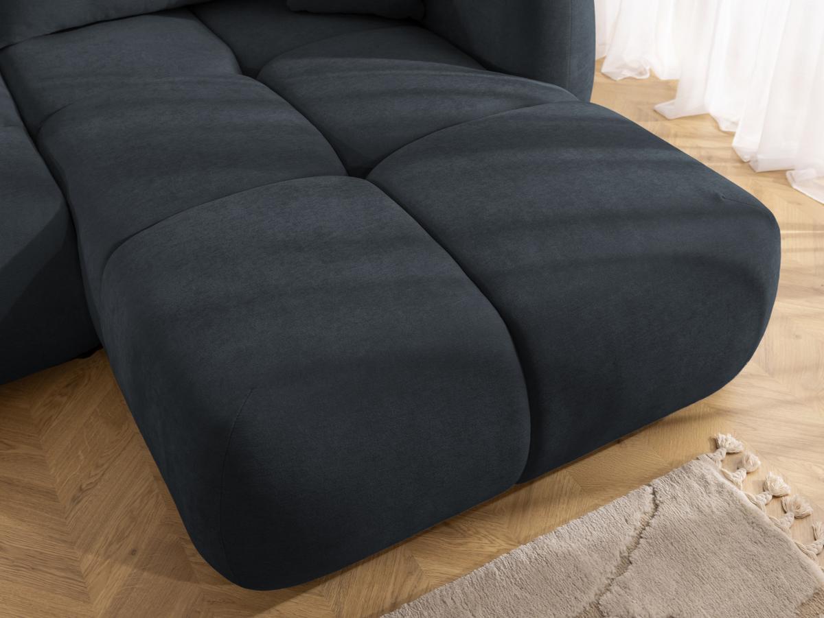 ECKSOFA Loretto aus natürlichem Schwarz Webstoff mit Schlaffunktion, Bettkasten und tiefen Steppungen in Bubble-Optik - Schwarz, Holz/Kunststoff (275/180cm) - S-Style