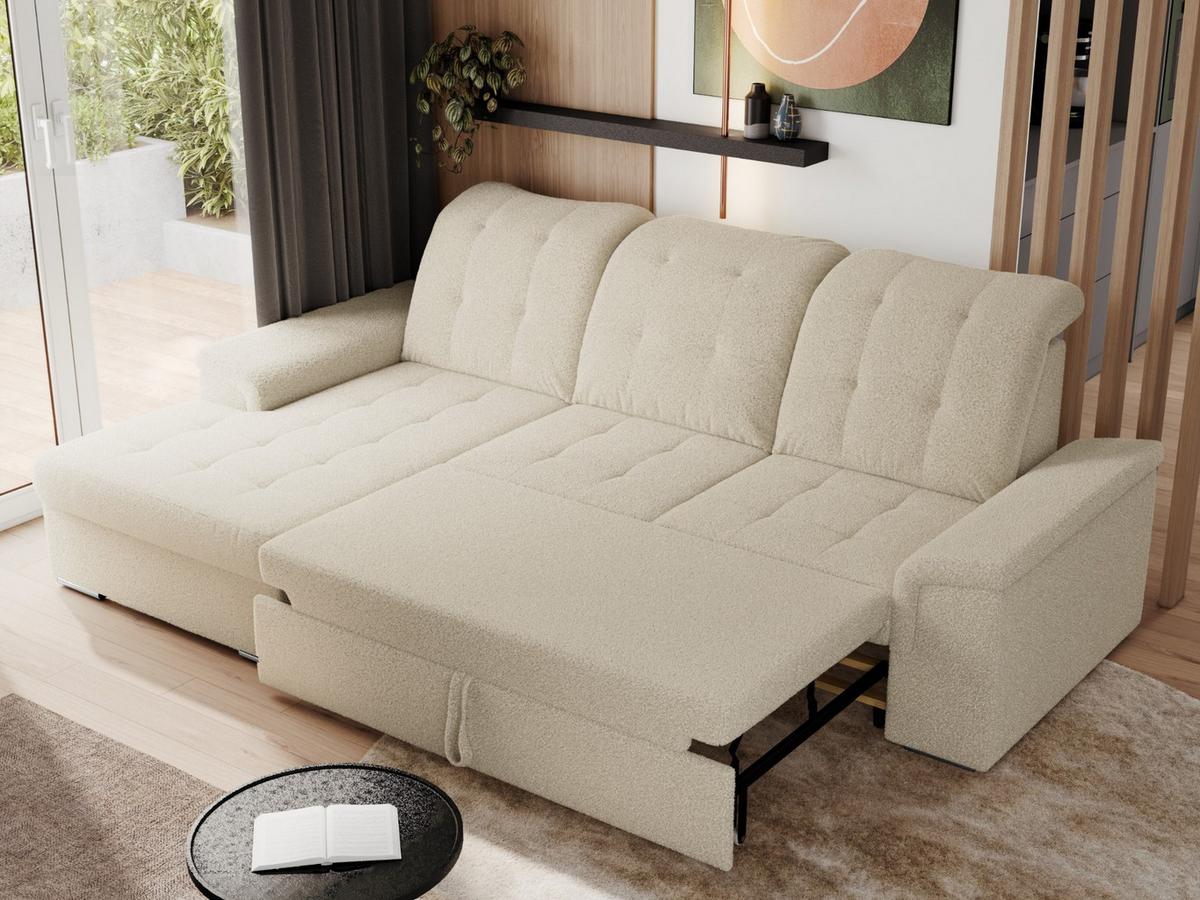 ECKSOFA MADRITO L - Beige Boucle - Links - Beige/Silberfarben, Textil/Metall (160/256cm)