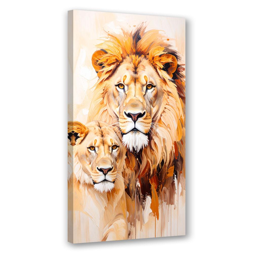 LEINWANDBILD Löwenpaar Tiere Natur 60x120cm - Beige, Textil (60/120cm) - Feeby