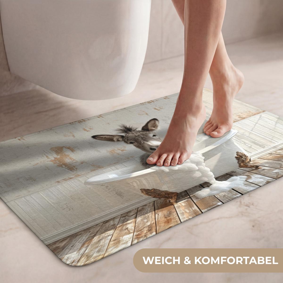 WC-VORLEGER Esel - Tiere - Badewanne - Schaumstoff Toilettenteppich 80x50 cm - Creme, Textil (80/1cm) - OnlyWow