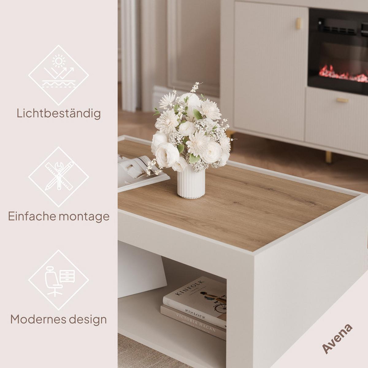 COUCHTISCH AVENA 97/56/47 cm Rechteckig, Kaschmir/Eiche - Kaschmir/Schwarz, Holzwerkstoff/Kunststoff (56/97/47cm) - Idohome