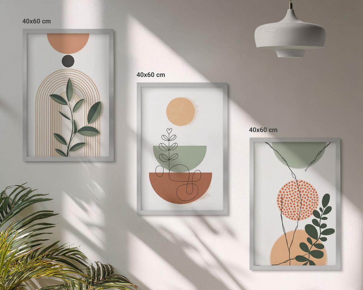 BILDER SET 3er Set - 40x60 cm Silberner Rahmen - Abstrakte Pflanzenformen - Silberfarben, Kunststoff (40/60cm) - TULUP