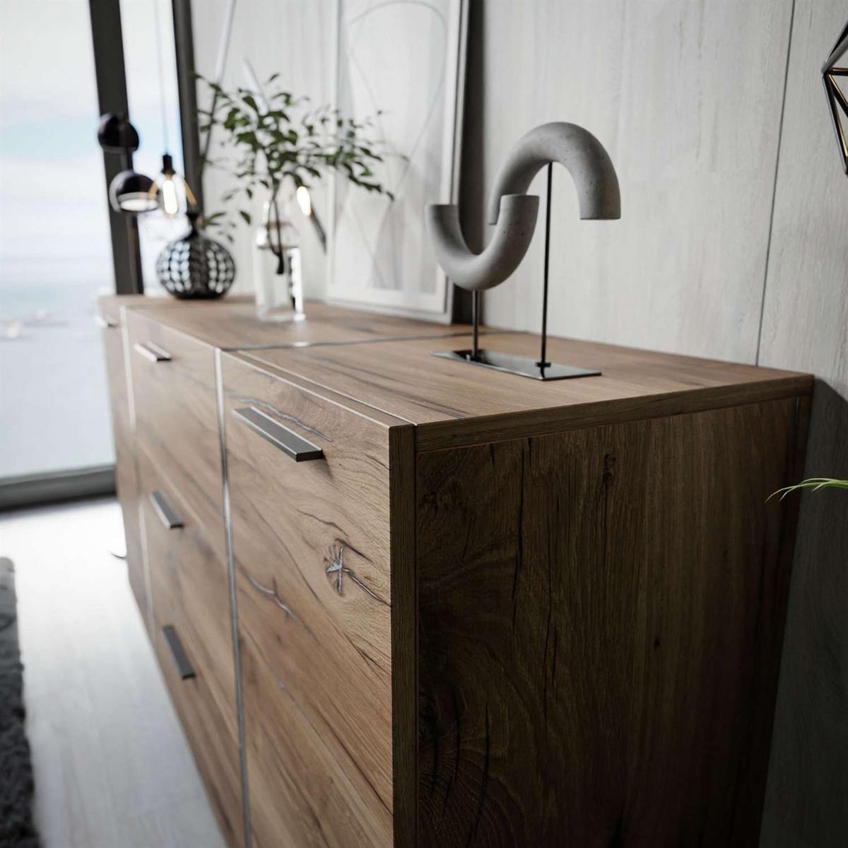 SIDEBOARD mit Schubladen ONYX LOFT - Eichefarben/Schwarz, Holzwerkstoff (158/81/41.3cm) - Lookway