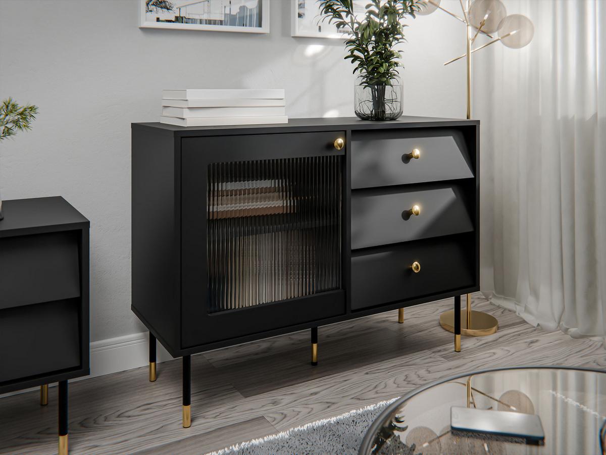 KOMMODE Valerio 100 - Goldfarben/Schwarz, Holzwerkstoff/Kunststoff (102/75/39cm) - MIRJAN24
