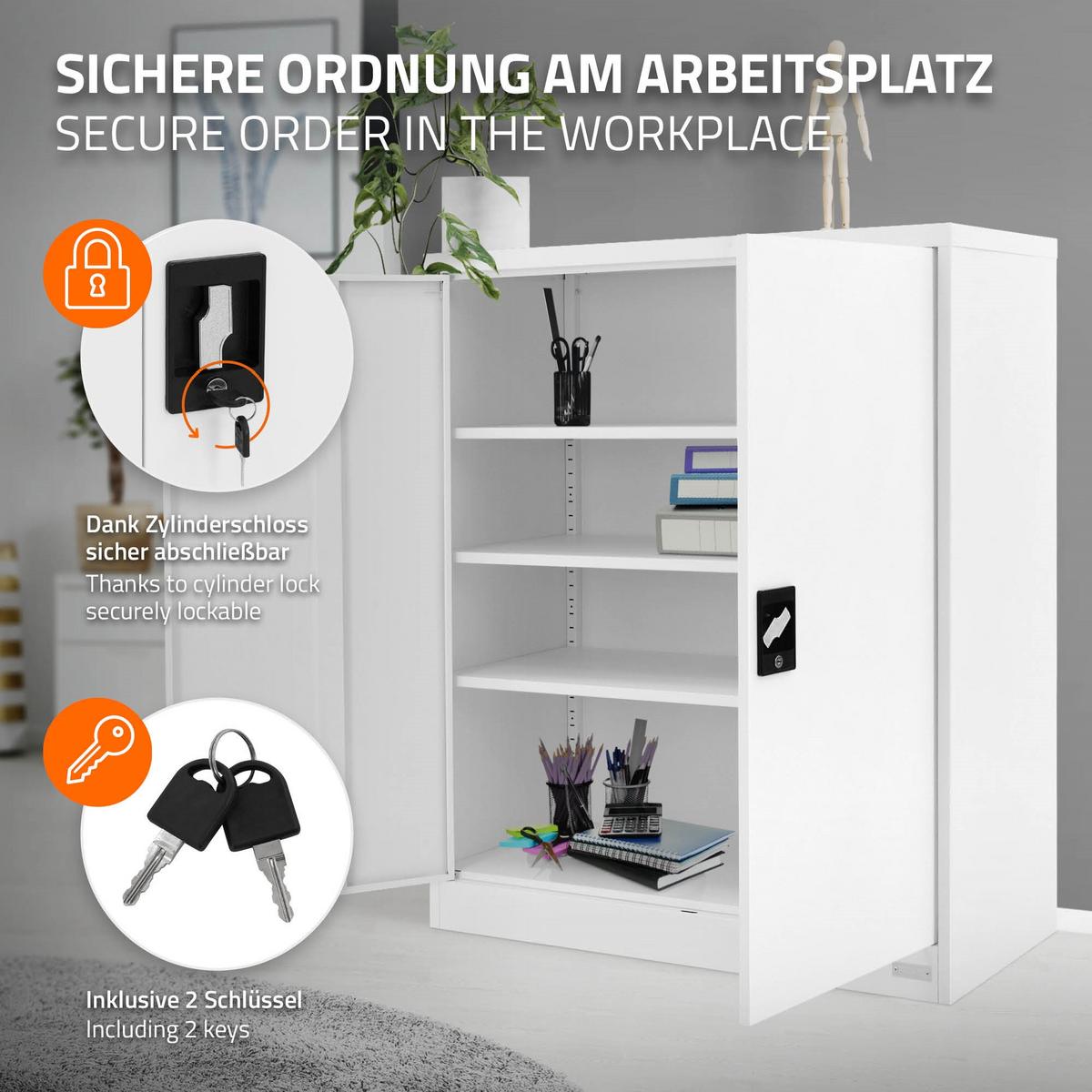 AKTENSCHRANK 90x40x109 cm Weiß aus Stahl - Weiß, Metall (40/109/90cm) - ML-DESIGN
