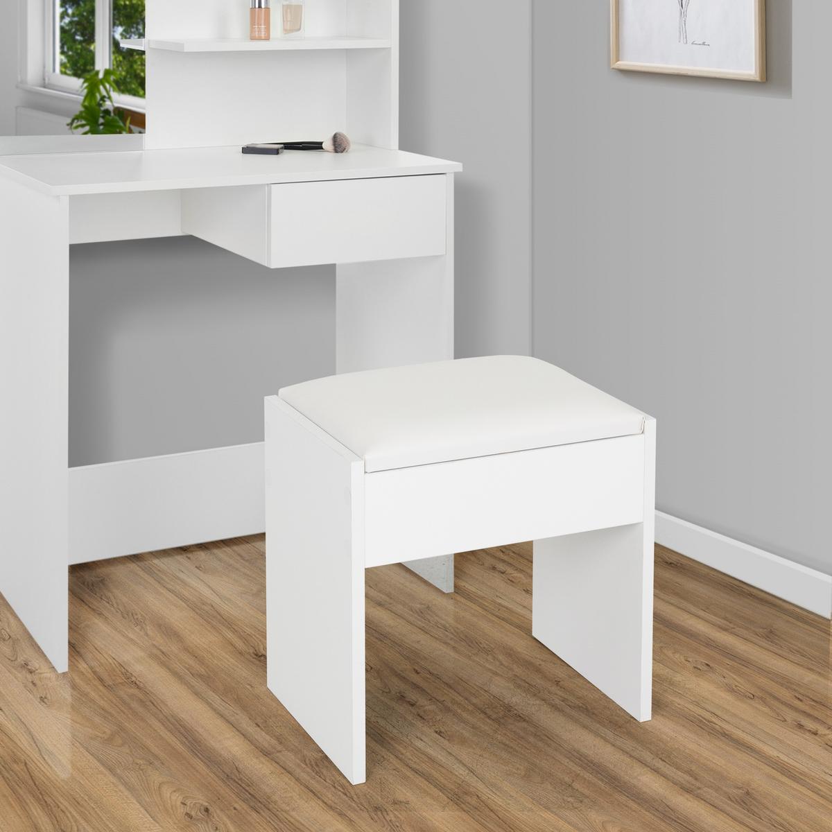 HOCKER Weiß 40x43x29,5 cm für Schminktisch - Weiß, Holzwerkstoff (29.5/43/40cm) - ECD-Germany