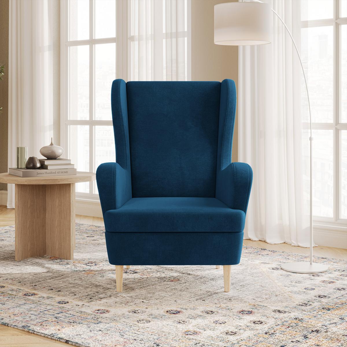 SESSEL VOGERA, Ohrensessel Polstersessel, Blau - Blau, Holz/Holzwerkstoff (78/103/85cm) - MASSENO