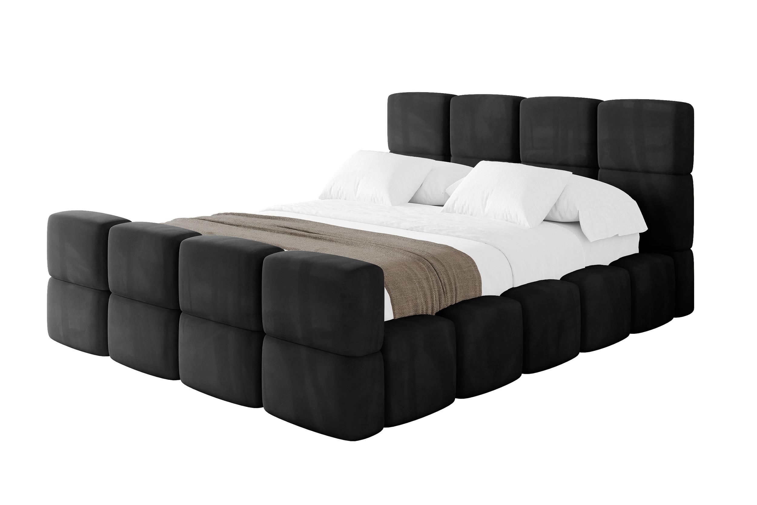 POLSTERBETT mit Bettkasten und Lattenrost, Bett mit Kopfteil, Boxbett ohne Matratze, Doppelbett mit Stauraum - NATA-Z 140x200 Schwarz - Schwarz Hochglanz, Holzwerkstoff/Textil (140/200cm) - ALTDECOR