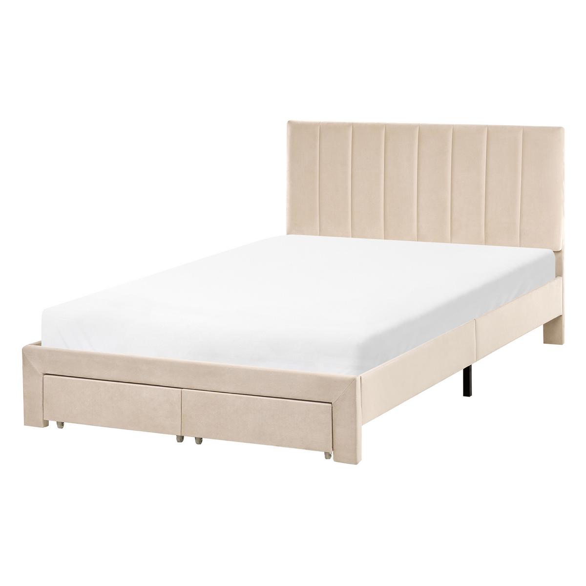 BETT mit Schubladen 120/200 cm Samtstoff Beige Lonzac - Beige, Textil (120/200cm) - Beliani