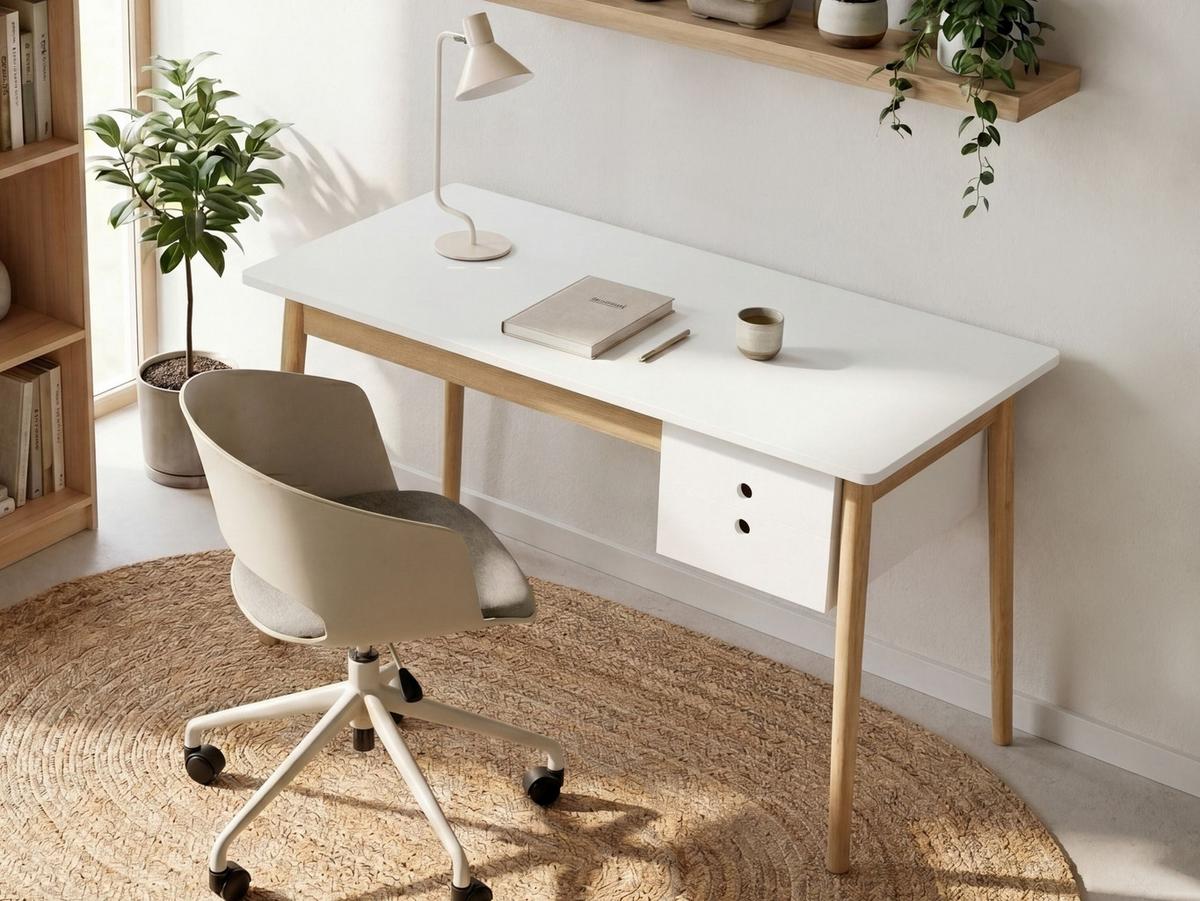 SCHREIBTISCH Hellbraun/Weiß 120/50 cm Fenestra - Hellbraun, Holzwerkstoff (50/120/75cm) - Beliani