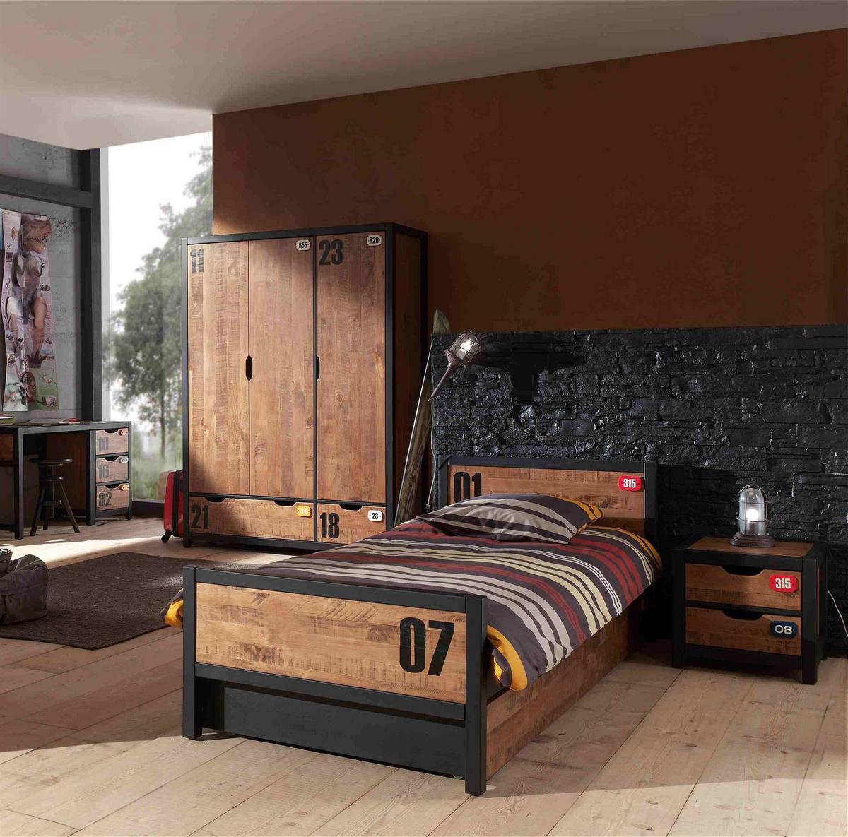 KINDERZIMMER Set komplett Kameko 9 Massivholz+MDF Schwarz/Cognac - Cognac/Schwarz, Holz (290/1/190cm) - 58aufmkessel