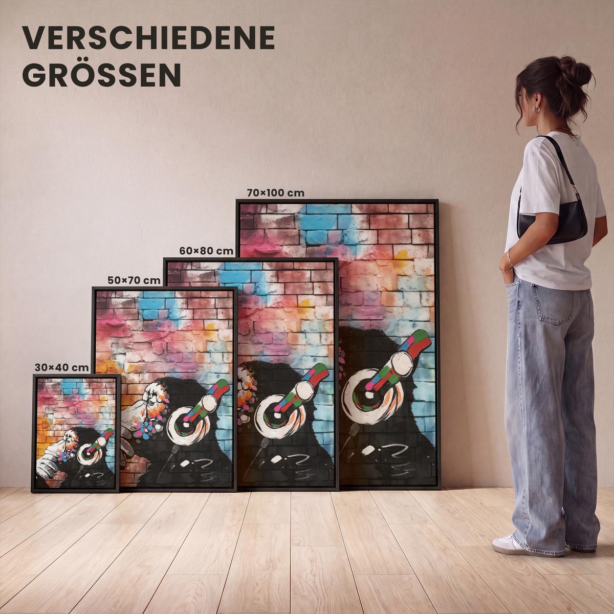 LEINWAND Bilder mit Rahmen - Affe - Graffiti - Musik - 30x40 - Multicolor, Textil (30/40cm) - MuchoWow