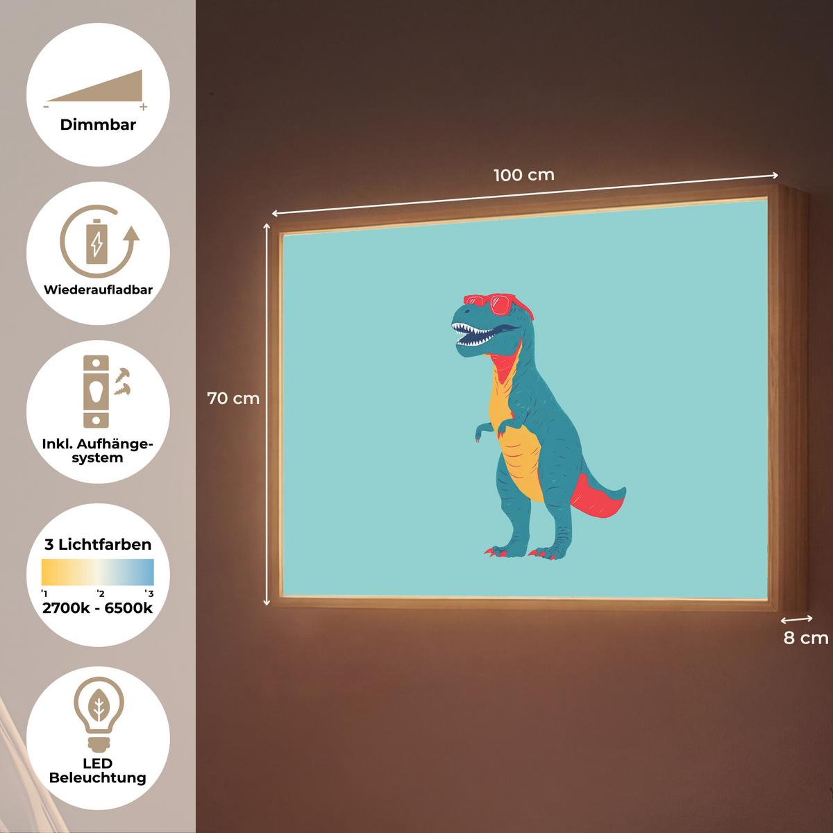 NACHTTISCHLAMPE MIT AKKU Dinosaurier - Blau - Sonnenbrille 100x70 cm - Hellblau, Holzwerkstoff (8/100/70cm) - OnlyWow