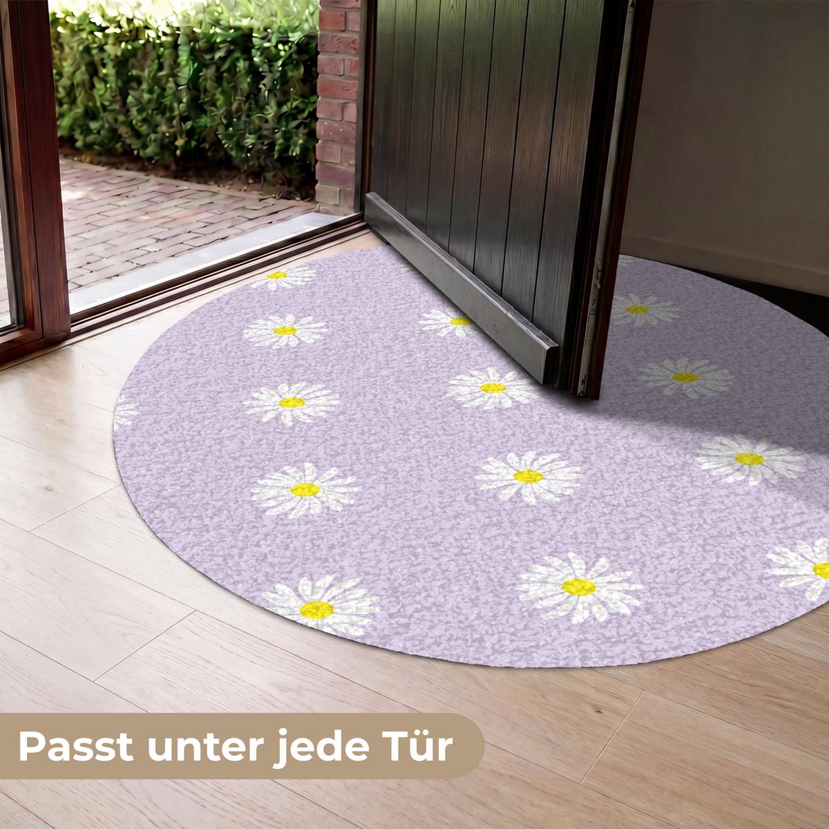 FUSSMATTE Gänseblümchen - Pastell - Weiß - Lila - Blumen Sauberlaufmatte 120x120 cm - Flieder, Kunststoff (120/0.4cm) - MuchoWow