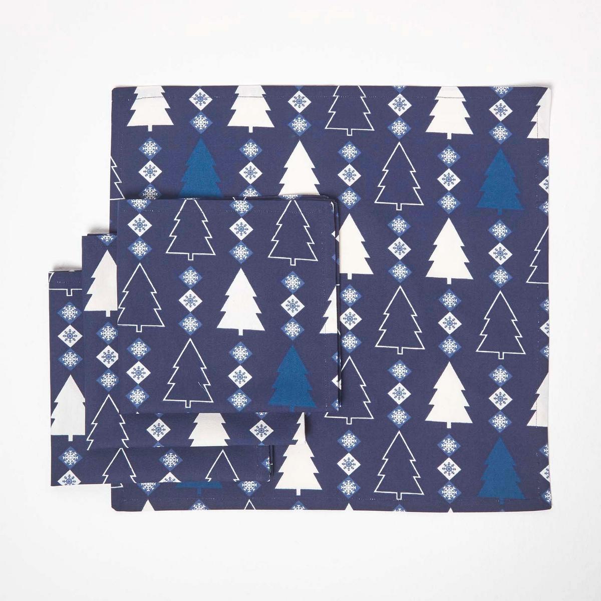 WEIHNACHTSSERVIETTEN Winterland, 4er-Set blaue Stoffservietten 45/45 cm - Blau, Textil (45/45cm) - Homescapes