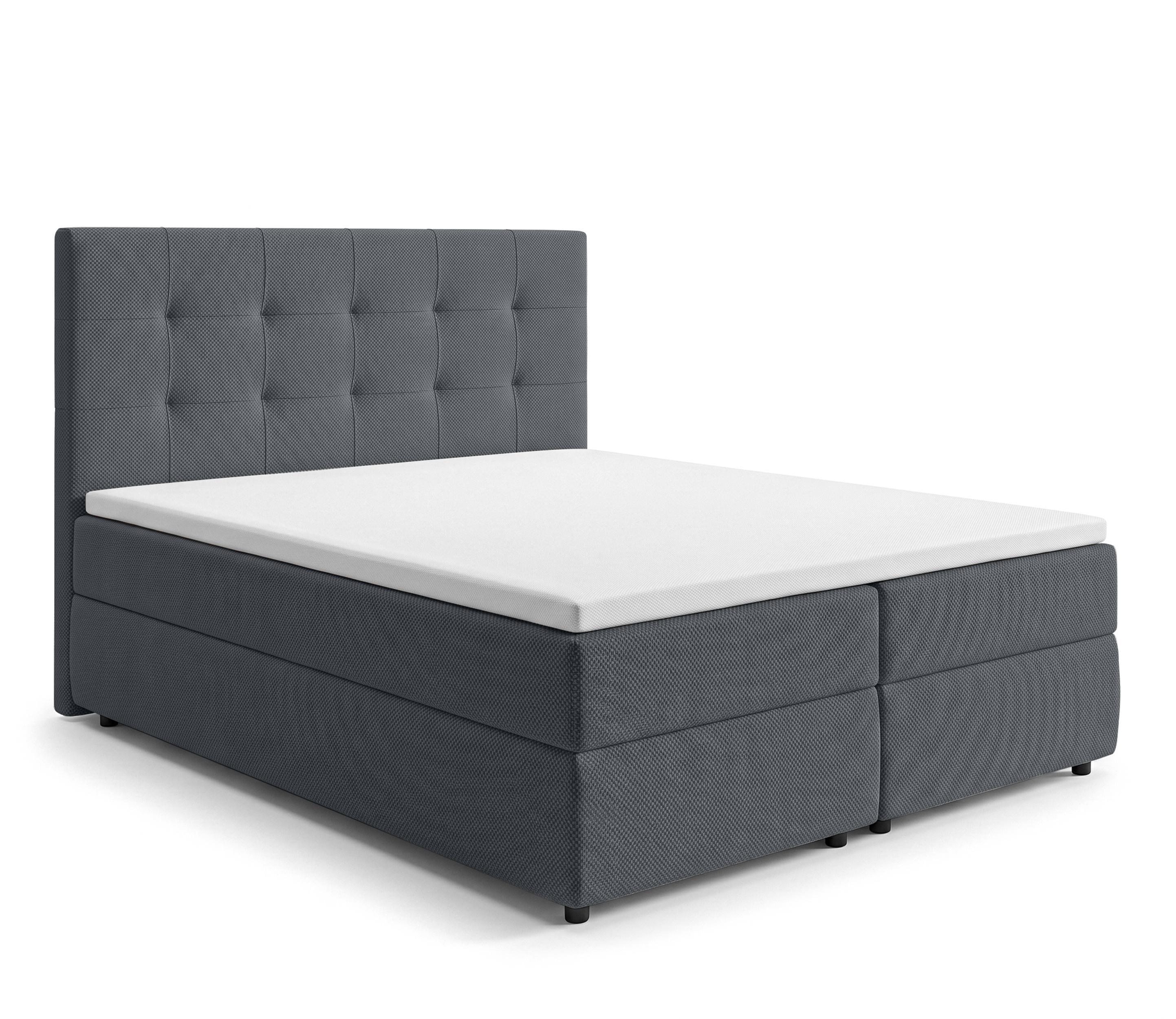 BOXBETT SAKARYA 140x200 cm mit Bettkasten und Matratze - Dunkelgrau + TOPPER - Dunkelgrau/Schwarz, Holz/Holzwerkstoff (140/200cm) - AX Living
