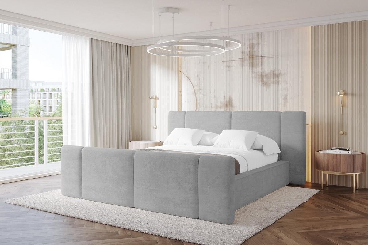 POLSTERBETT mit Bettkasten, Fußteil und Lattenrost, Bett mit Matratze H3/H4 - RIVO-Z 180x200 Grau - Hellgrau, Holzwerkstoff/Textil (180/200cm) - ALTDECOR