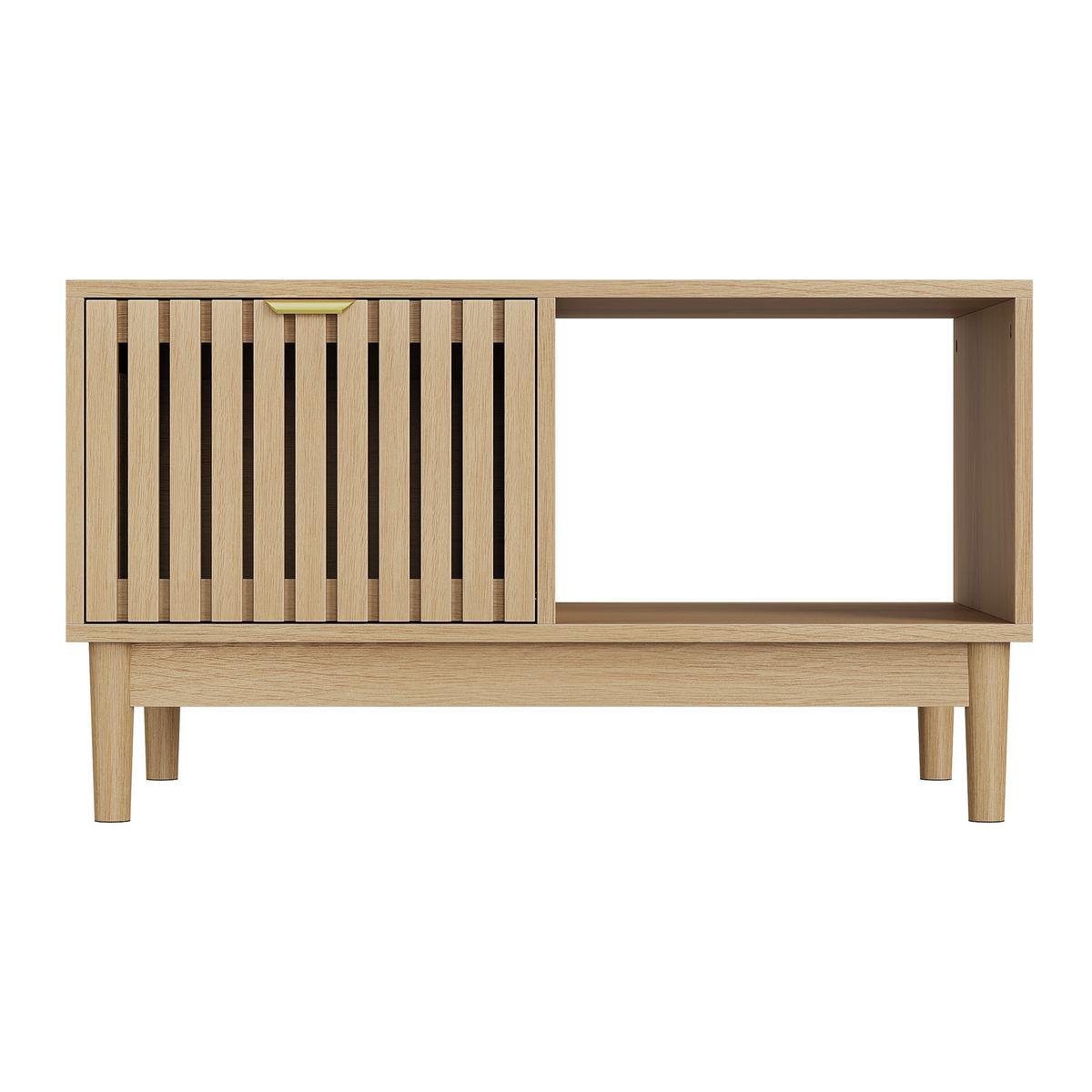 COUCHTISCH holzoptik & gitter-design mit schublade & offenen fächern - Eichefarben, Holzwerkstoff (50/80/45cm) - Urban Meuble