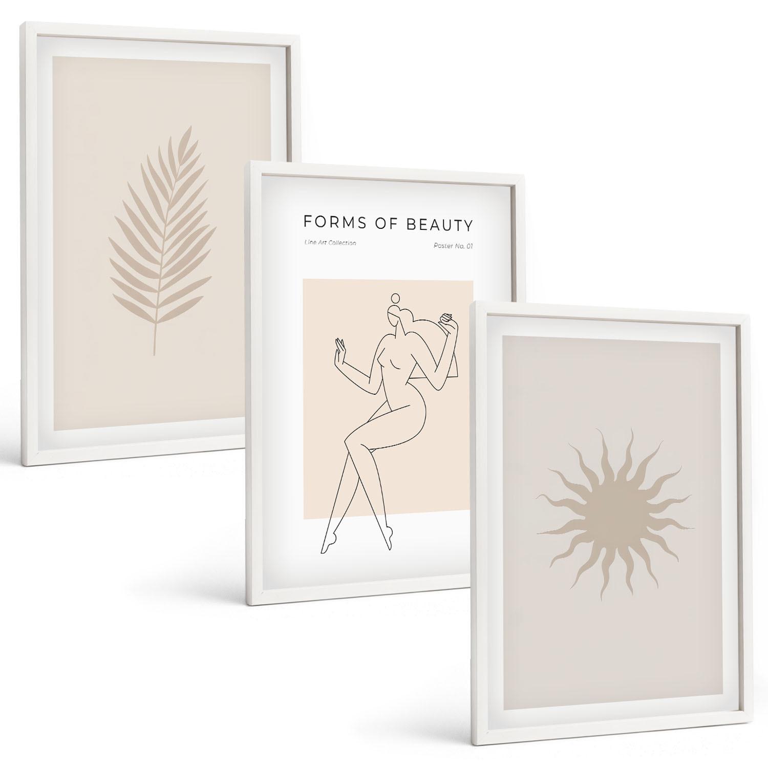 BILDER SET 3er Set - 40x60 cm Weißer Rahmen - Eine Sammlung minimalistischer Formen - Weiß, Kunststoff (40/60cm) - TULUP
