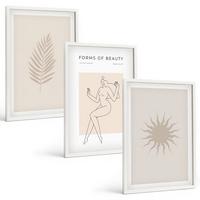 BILDER SET 3er Set - 40x60 cm Weißer Rahmen - Eine Sammlung minimalistischer Formen - Weiß, Kunststoff (40/60cm) - TULUP