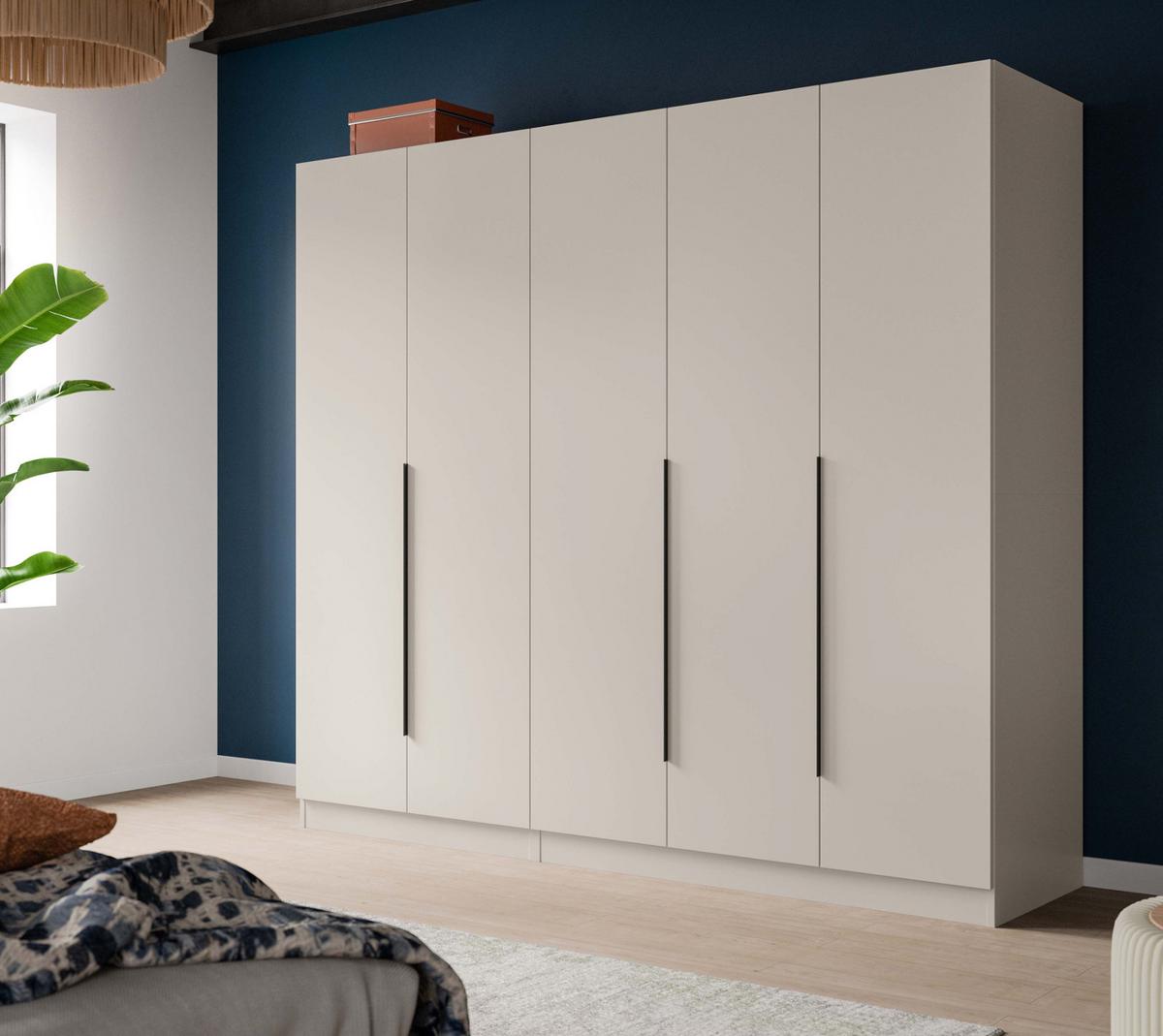 KLEIDERSCHRANK kaschmir 200 x 181 cm, Drehtürenschrank 5-türig mit Einlegeböden - Kaschmir/Schwarz, Holzwerkstoff/Kunststoff (200/181/52cm) - Inn.Furn