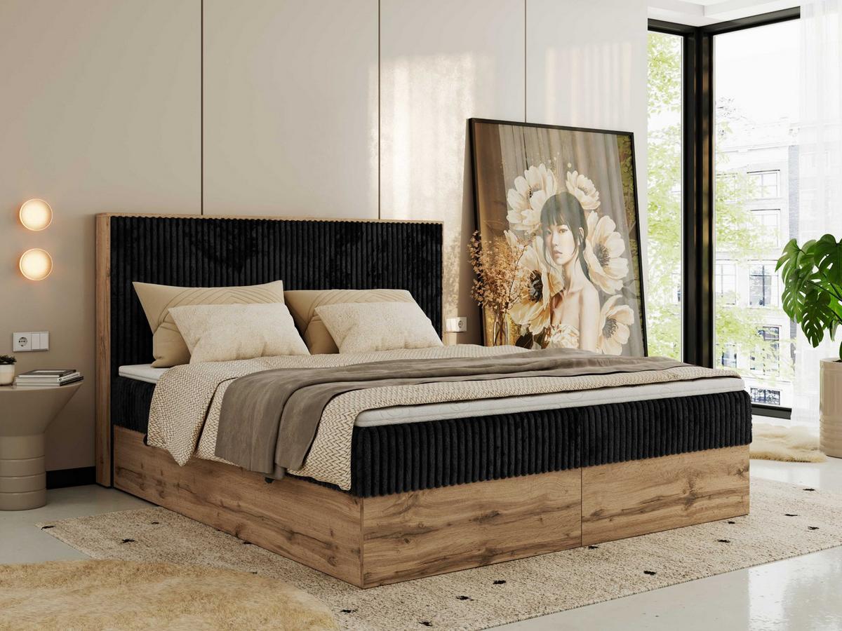 BOXBETT WOOD CLASSIC 160/200 - Schwarz Cord - H4 - Schwarz, Textil (160/200cm) - MKS