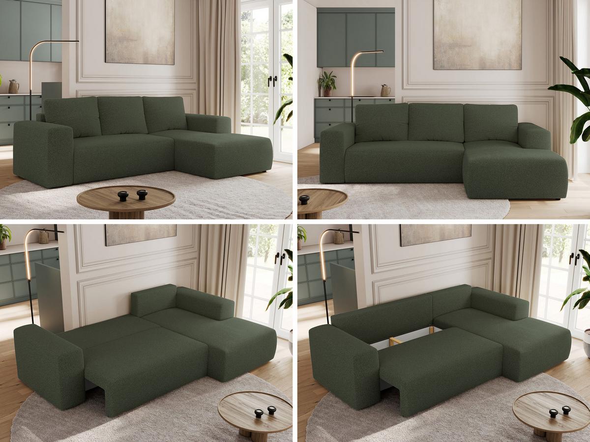 ECKSOFA TRENTINO L Grün Boucle - Rechts - Schwarz/Grün, Kunststoff/Textil (164/266cm) - MKS