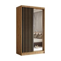 SCHWEBETÜRENSCHRANK LAMELLO 120/216/61 cm 2-türig mit Spiegel Eiche Artisan - Schwarz/Eiche Artisan, Holzwerkstoff (120/216/61cm) - MASSENO