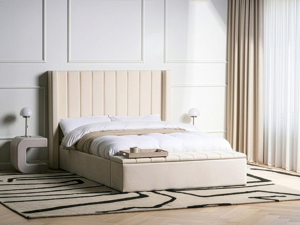BETT mit Stauraum bank140/200 cm Samtstoff Cremeweiß Noyers - Creme, Textil (140/200cm) - Beliani