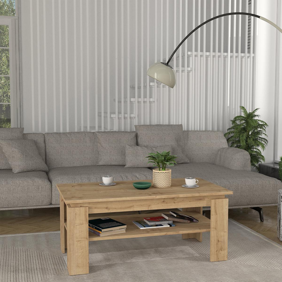 COUCHTISCH Krirdfjos 110/60/47 cm - Eichefarben, Holzwerkstoff (60/110/47cm) - [en.casa]