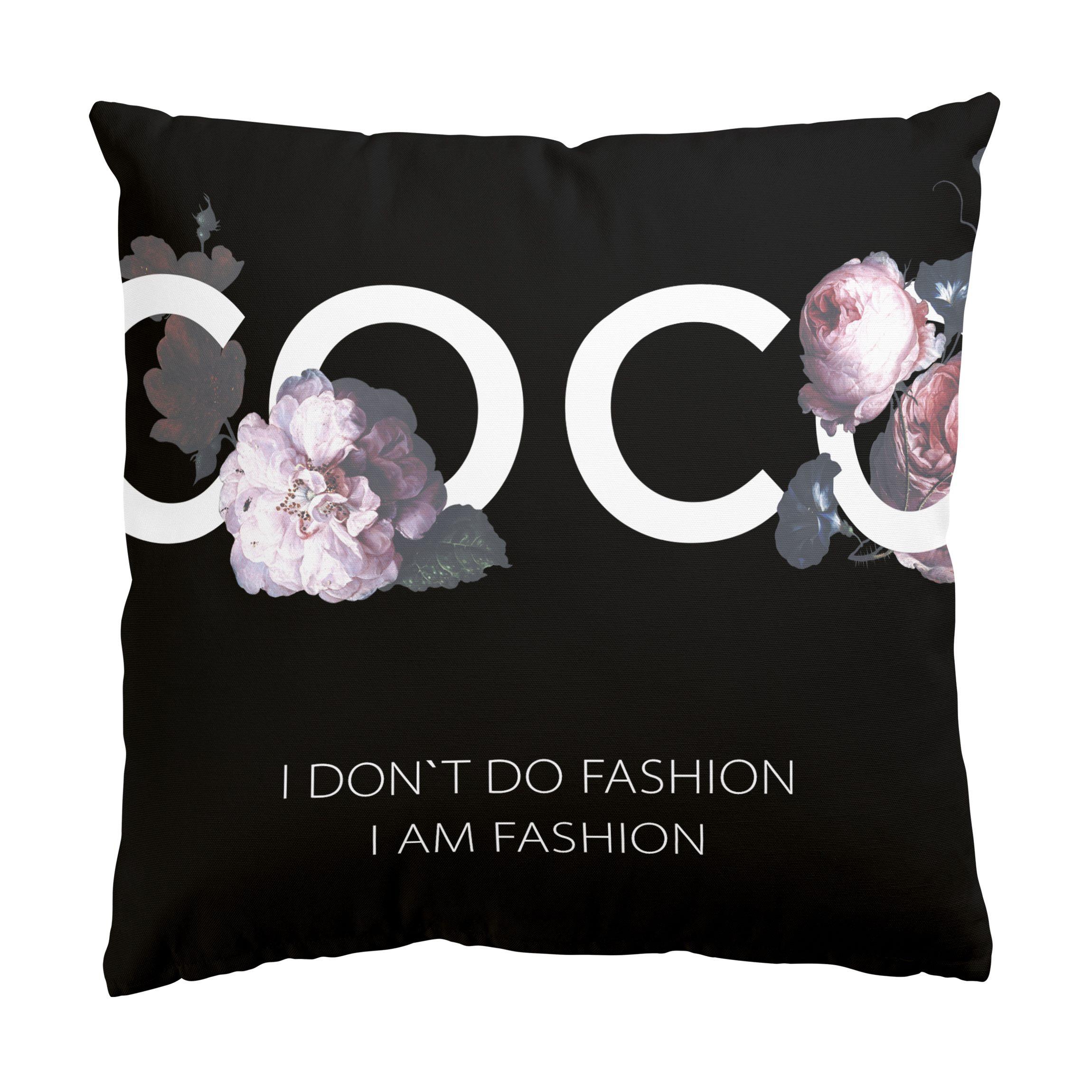 DEKOKISSEN COCO - I don´t do fashion Rosen Schwarz 50/50 cm - Schwarz, Textil (50/50/10cm) - Bilderwelten