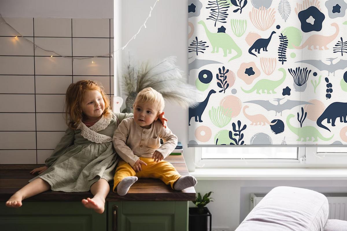 INNENROLLO - Fensterrollo - Rollo - 100x180 cm - Bunte Dinosaurier - Grün, Kunststoff (100/180/0.5cm) - TULUP