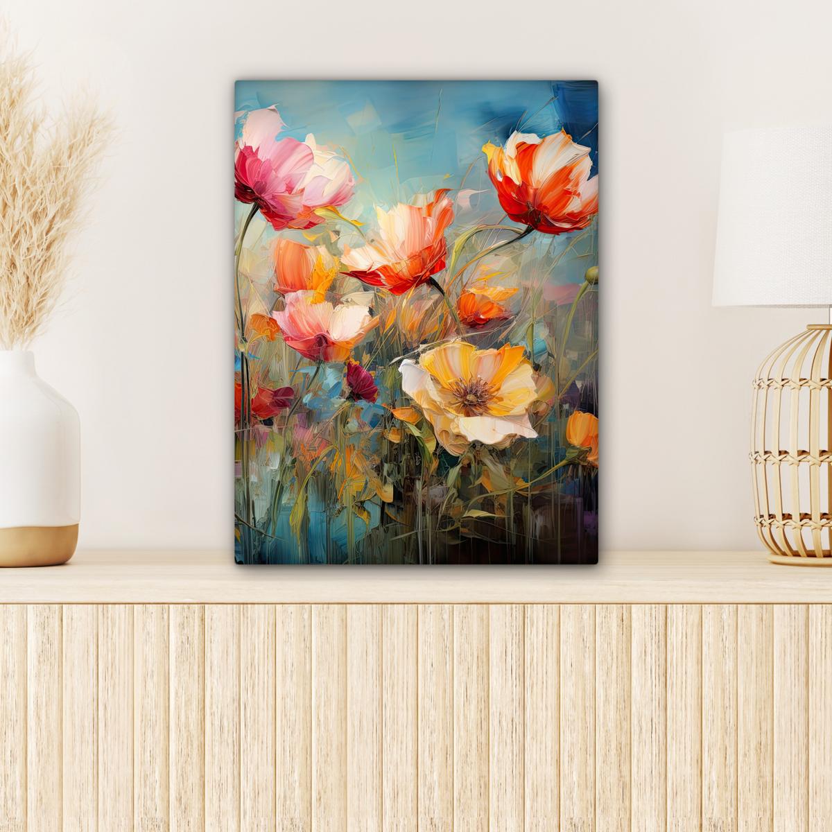 LEINWANDBILD Blumen - Aquarell - Kunst - Botanisch - Natur Room Decor 30x40 cm - Orange, Textil (30/40cm) - MuchoWow