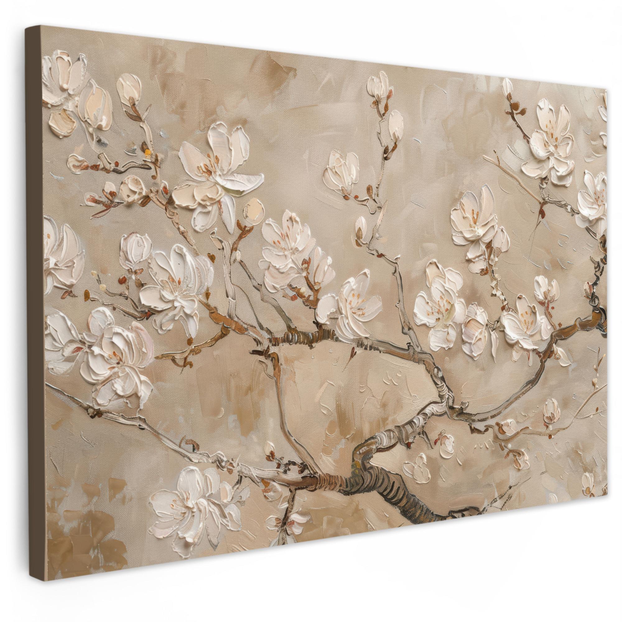 LEINWANDBILD Blumen - Modern - Beige - Weiß - Blüte XXL 150x100 cm - Beige, Textil (150/100cm) - MuchoWow