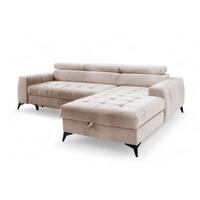 ECKSOFA L Form Arkucio Mini Beige 260/200/95 cm Rechts mit Schlaffunktion - Beige/Schwarz, Textil/Metall (260/200cm) - AX Living