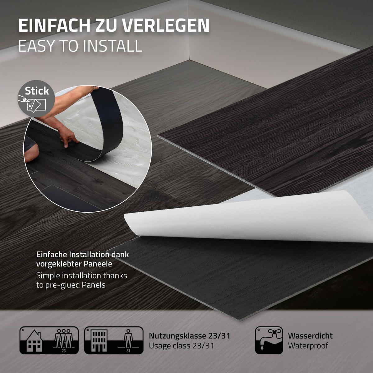 VINYLBODEN selbstklebend 2,23m²/16 Dielen Eiche dunkelgrau - Dunkelgrau, Kunststoff (91.5/15.3/0.2cm) - ML-DESIGN