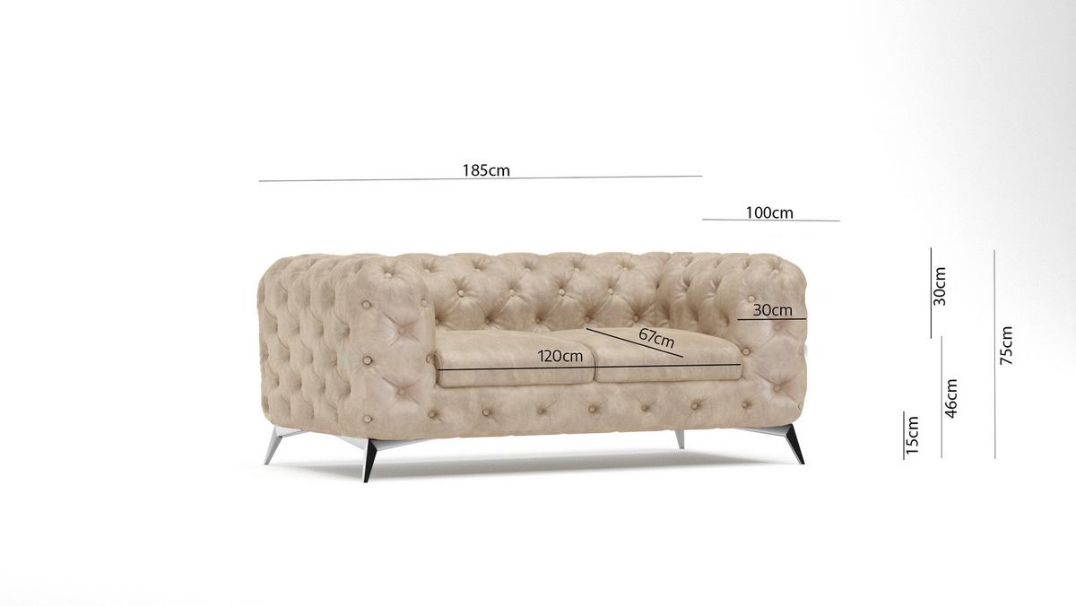 CHESTERFIELD-SOFA 2-Sitzer Quantum Beige Samt - Beige/Silberfarben, Holz/Textil (185/75/100cm) - S-Style Möbel