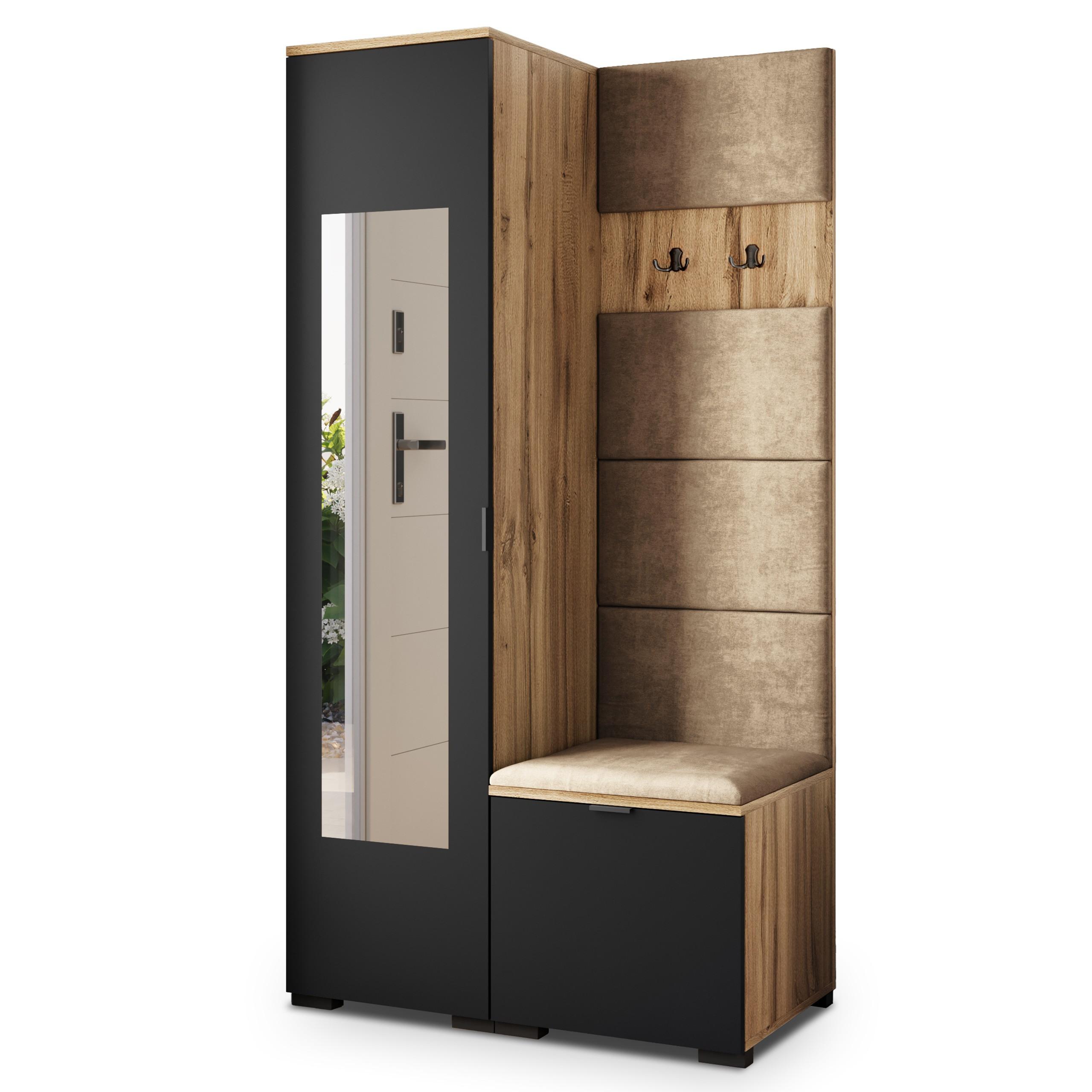 GARDEROBENSCHRANK VIRA 95/181/51 cm Modern Garderobe-Set Eiche Wotan - Eiche Wotan/Schwarz, Holzwerkstoff (95/181/51cm) - MASSENO