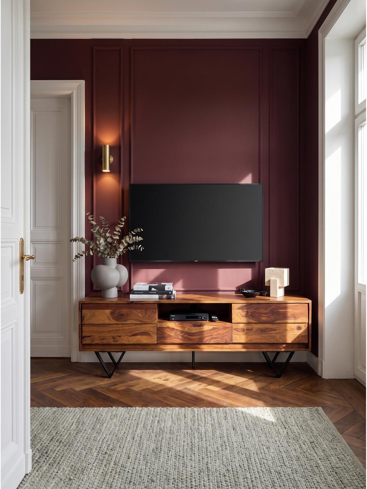 LOWBOARD AREZZO, Dunkles Massivholz, mit Stauraum, 160 x 35 x 56 cm - Schwarz/Braun, Holz/Metall (160/56/35cm) - KADIMA DESIGN