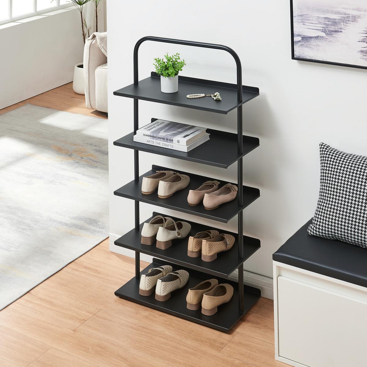 SCHUHREGAL Poytya - Schwarz, Metall (60/119/32cm) - [en.casa]
