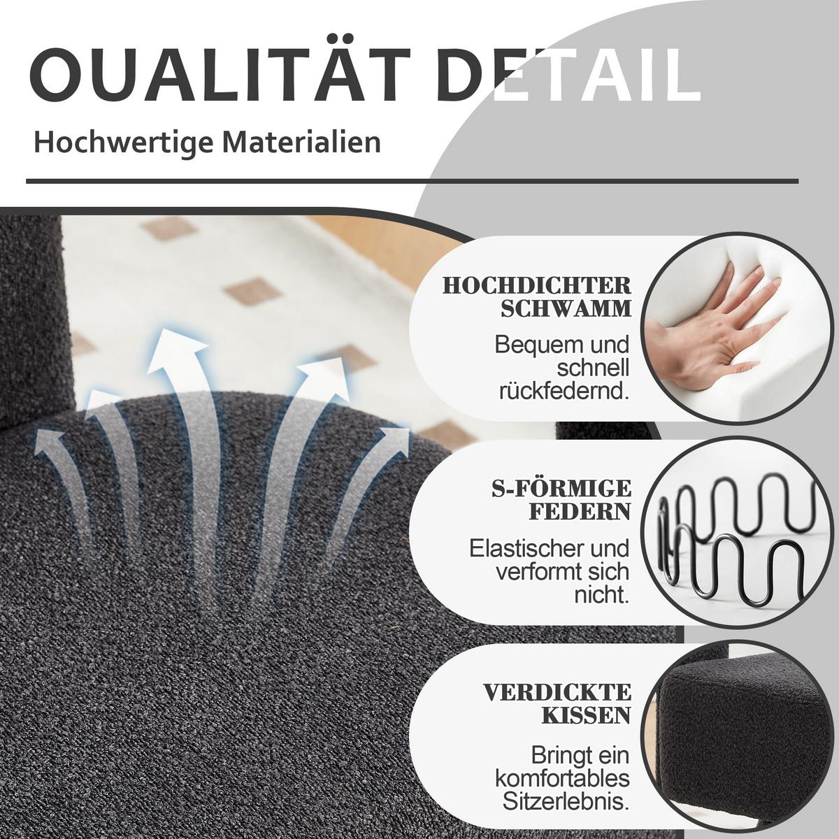 DREHSESSEL 360° Boucle Akzentstuhl Polstersessel für Wohnzimmer & Büro - Dunkelgrau, Textil (67/74/55cm) - Urban Meuble